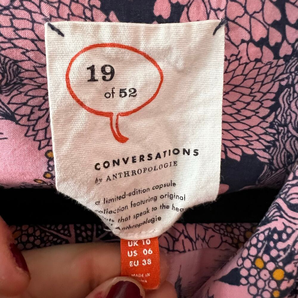 Anthropologie 19 Conversations Printed Pink and Navy Blouse SZ 6 - Picture 3 of 7